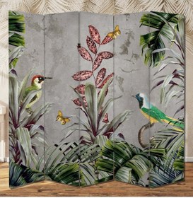 Resim dbsanat Renkli Kuşlar Temalı Özel Tasarım Paravan Room Divider 180 x 200 cm 
