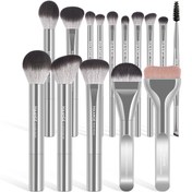 Resim MAANGE 15 Parça Kozmetik Fırçası Seti, Alüminyum Tubo Detaylı Makara, Çift Uclu Allık ve Pudra Süngeri İnceleme Aparatı, Şık ile Seyahet Dostu ürünler ikiye Katlanabilir Taşınması Kolay, 12 Adet Nylon Saç ıyonlu Dayanaklılığa sahip Temel Maki̇jaj Araçlar 