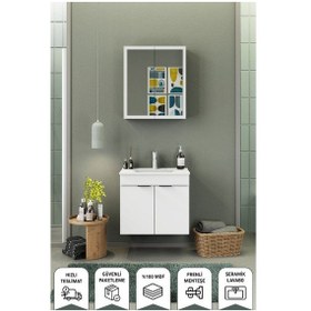 Resim Biani Fix Loft 65 Cm Banyo Dolabı,Seramik Lavabolu, Aynalı,Lavabo Dahil,Mdf,Mat Beyaz 