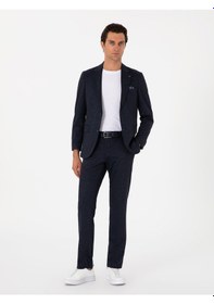 Resim Cacharel Lacivert Slim Fit Mikro Desen Yün Karışımlı Takım Elbise 