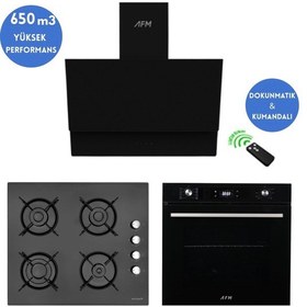 Resim Eminçelik Ve AFM Tech 12 225 + FM7700 + FM3400 Zenon Dijital Turbolu Siyah Ankastre Set 