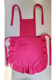 Resim Keten Fırfırlı Bohem Mutfak Önlüğü Fuşya 