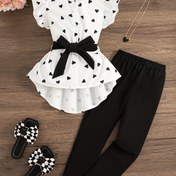 Resim HWMFSNHFZ Yazlık Rahat 2 Parça Kız Çocuk Takımı: Kalp Baskılı Kolsuz Üst ve Pantolon, Normal Kalıp, Düğme Detaylı, Göğüs Pedi Yok, Polyester Bileşim, Esnek Olmayan Kumaş, Rahat Stil, Açık Hava İçin 
