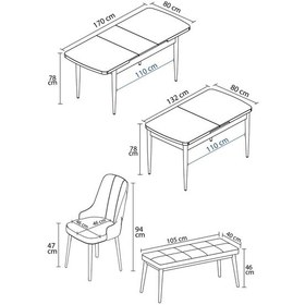 Resim Clara Meşe Desen 80x132 Açılabilir Mdf Masa Yemek Odası Takımı,mutfak Takımı 4 Sandalye 1 Bench Krem 