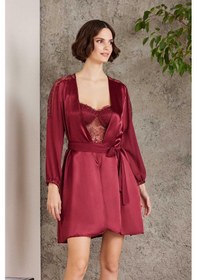 Resim Pierre Cardin 6005 Kadın Bordo Gelin Set 6'lı Saten Takım Bordo 
