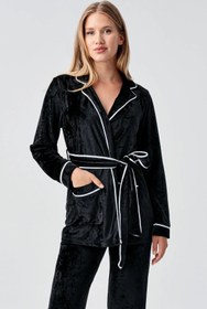 Resim Uzun Kollu Kimono Kadife Esnek Viskoz Pijama Takım 18216 - Mürdüm / L 