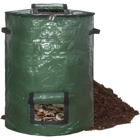 Resim 1 adet Ağır Hizmet Tipi Büyük Kapasiteli Yeşil Yeniden Kullanılabilir Açık Hava Kompot Kutusu - 78L, 34L, 15Gal, 294L, 127L, 58L, Kendi Yapımı Besinli Toprak Kompot Çantası İki Yönlü Fermuarlı Kapak, Üst Görünüm, Hareketli Kolu, Mutfak Bahçe Atık Toplama İçin Dayanıklı PE Malzemesi 