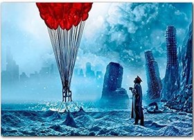 Resim Ahşap Tablo Kıyamet Sonrası Romantik Kırmızı Balonlar 
