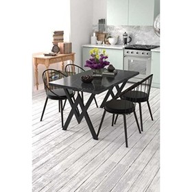 Resim Evdemo Eylül 4 Kişilik Mutfak Masası Takımı Siyah Mermer Desen Siyah 