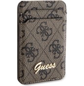 Resim Guess Lisanslı Magnetik Standlı Kartlık 4g Desenli Metal Script Logolu Kahverengi 