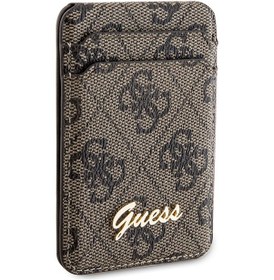 Resim Guess Lisanslı Magnetik Standlı Kartlık 4g Desenli Metal Script Logolu Kahverengi 