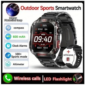 Resim Sunshine022 Siyah Çelik Kayış + Siyah Kauçuk Outdoor Akıllı Saat Pusula Spor Egzersiz Kaydı Hava Durumu Bilgi Hatırlatıcı Kablosuz Çağrı Led Fener Ip68 Su Geçirmez 600mah Pil Diğer 