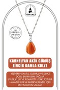 Resim OSMANLI DOĞAL TAŞ Karnelyan Akik Doğal Taş Gümüş Zincir Damla Kolye 