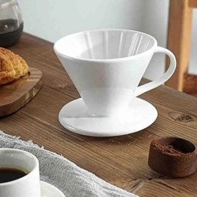 Resim Seramik Kahve Dripper - Porselen Demleyici - No: 2 - Beyaz (V60 Benzeri) 