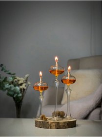 Resim Shabbo Glass Elips Şamdan Cam Kandil 3lü Set Amber Hediyelik Dekoratif Aksesuar 