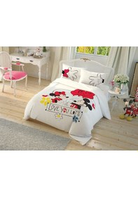 Resim Taç Lisanslı Çek Canlandır Nevresim Takımı Minnie&Mickey Çift Kiş Çok Renkli 