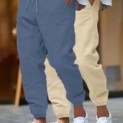 Resim 2 Adet Erkek Keten Jogger Pantolon - Elastik Bel, Cep Detaylı, Nefes Alabilen Rahat Kesim Spor ve Günlük Kullanım İçin (Hafif, Yalnızca Elde Yıkama), Koşu Pantolonları, Spor Giyim, Şık Stil, Yumuşak Dokulu, Şehir Tarzı 