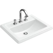 Resim Villeroy & Boch VB7102A1R1 Hommage Dikdörtgen Gömme Lavabo Taşma Delikli Alpin Beyaz Ceramicplus 3 Batarya Delikli 63X52,5 