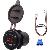 Resim Su Geçirmez Çift Usb Şarj Soketi Güç Çıkışı 2.1a Ve 2.1a Dijital Voltmetre Ile Ipad Iphone Araba Tekne Motosiklet Deniz Cep İçin Kırmızı Led Işık 