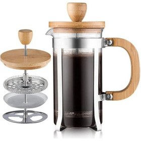 Resim Ahşap Detaylı 600 Ml Cam French Press Renkli 