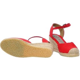 Resim Dolgu Topuk Keten Ön Hasır Arka Açık Sandalet Kırmızı Kırmızı 1382 Kırmızı 