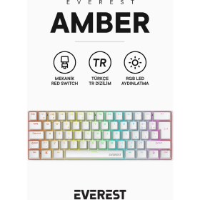 Resim Everest Amber Type-C Bağlantılı Rgb Ledli Mekanik Gaming Oyuncu Klavye Q Red Switch 
