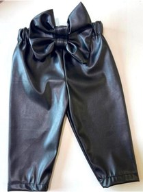 Resim Özge Başaran Kız Çocuk, Likralı Deri Fiyonk Detaylı Pantolon, Lila Straplez Crop Bluz Ve Saç Lila 