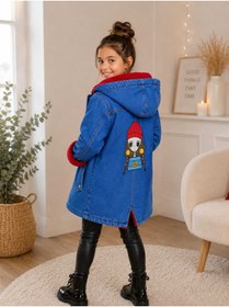 Resim Burçak Butik Kız Çocuk Kapüşonlu İçi Peluş Kürklü Kot Mont Kaban 