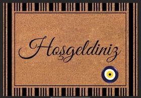 Resim İthal Kapı Önü Paspası Dış ve İç Mekan Uyumlu Hoşgeldiniz Temalı 45 * 65 Cm Kaydırmaz Taban 