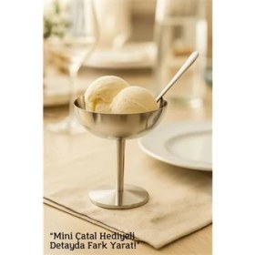 Resim Fantastik Store Hsnet Gümüş Inox Çelik Ayaklı Dondurma ve Sunum Kasesi – Tatlı Lokum ve Sunum Kabı 