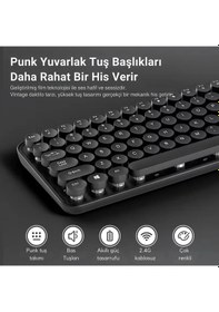 Resim Coofbe 105 Retro Tuşlu 2.4gh Kablosuz Bluetooth Klavye Mouse Seti Retro Kablosuz Klavye Mouse Set 