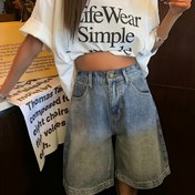 Resim Kadınlar için Yüksek Bel Vintage Yıpranmış Orta Boy Kot Pantolon - Rahat Kesim Geniş Paça Denim Gradyan Renkli, Makinede Yıkanabilir Esnemez Yazlık Pantolonlar, Düşük Bel Jeans, Günlük Giyim, Klasik Beş Cepli Stil 