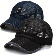 Resim 2 adet Unisex Hızlı Kuruyan Mesh Beyzbol Şapkaları - Siyah ve Gri Dokulu Tasarımıyla, Açık Hava Aktiviteleri, Rahat Sokak Stili, Polyester Malzeme, Dış Mekan Başlığı | Ayarlanabilir Beyzbol Şapkası | Dokuma Yapısı 