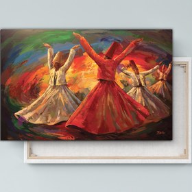 Resim Morfil Sanat Atölyesi Mevlevi Dervişler Dini Islami Hat Kanvas Tablo 