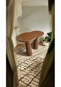 Resim Wood Wooden Ahşap Kahverengi Renk 2'li Set Mantar Yan Sehpa Fiskos Çiçeklik Decorative Kahverengi 