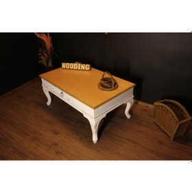 Resim Wooding 100 Cm Masif Naturel Beyaz Oymalı Orta Sehpa 