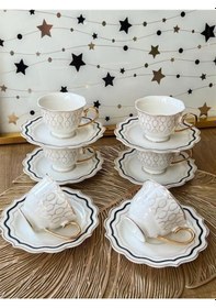 Resim Türk Kahve Fincanı Cheerful 6 Kişilik 12 Parça renkli 