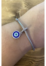 Resim Kadın Yuvarlak Nazar Boncuğu Model Gümüş Charm 