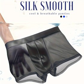 Resim 1 adet Erkekler için Buzlu Cazibe Serin Rahat Dikişsiz Boxer Külot, Nefes Alabilir Rahat Esnek Şortlar, Erkekler için Günlük Düz Renk İç Çamaşırı Lacivert Siyah Gri Mavi 