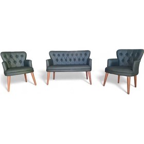 Resim Yeşil Deri Ahşap Ayaklı Ofis Koltuk Takımı Büro Koltuk Ve Kanepeleri Deri Ofis Büro Mobilyası 