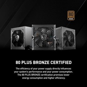 Resim MSI MAG A550BN güç kaynağı, AB fişi, 550 W, 80 Plus bronz sertifikalı, ATX güç kaynağı, 12 V Single-Rail, DC/DC gerilim dönüştürücü tasarımı, 120 mm fan 