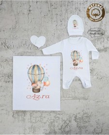 Resim yzc home size dair... K93 Bt Isme Özel Isimli Baskılı Bebek Battaniye Tulum Şapka Eldiven Set Hastane Çıkışı 