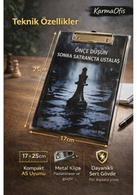 Resim Önce Düşün Sonra Satrançta Ustalaş Sekreterlik 17x25 Cm A5 Uyumlu Metal Klipsli Dayanıklı 