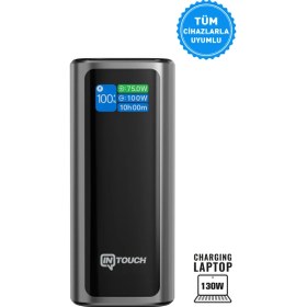 Resim Intouch 20000 mAh Ultra Hızlı Şarj 130W Tft Ekranlı Laptop ve Tablet Şarj Edebilen Powerbank Premium Serisi 
