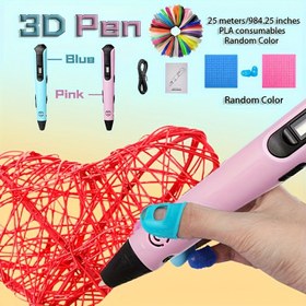 Resim 25m/984.25 inç PLA Filament ve Rastgele Renkli Parmak Kılıfları ve Silikon Şablon Pedleri ile DIY 3D Baskı Kalemi - Yaratıcı Çizim Aracı, Mükemmel Doğum Günü veya Yılbaşı Hediyesi (Mavi/Pembe), Şablon Çizim Aracı | Yaratıcı Yazma Aracı | USB Temalı Kalem, 3D Baskı Kalemi 
