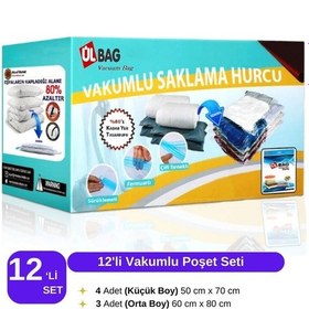 Resim 12'li Vakumlu Saklama Poşeti Seti - Vakumlu Hurç - Vakumlu Torba Şeffaf 