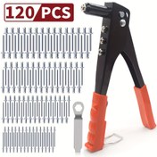 Resim AIMUNOK Ağır Hizmet Tipi El Riveter, Rivet Tabancası, 3/32"-1/8"-5/32"-3/16", 120 adet Rivet ile 4 Burun Parçası Seti, Metal, Plastik ve Deri için Dayanıklı ve Uygun 