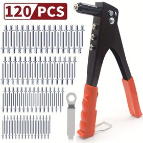 Resim AIMUNOK Ağır Hizmet Tipi El Riveter, Rivet Tabancası, 3/32"-1/8"-5/32"-3/16", 120 adet Rivet ile 4 Burun Parçası Seti, Metal, Plastik ve Deri için Dayanıklı ve Uygun 