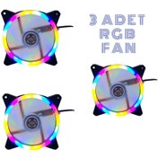 Resim 3'lü Set 120 MM Rainbow Rgb Kasa Fanı 12 CM Renkli Gökkuşağı Fanı 