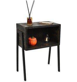 Resim Rustik Siyah Gece Masası - Metal Ayaklar - Komidin - Çam Massif Siyah 